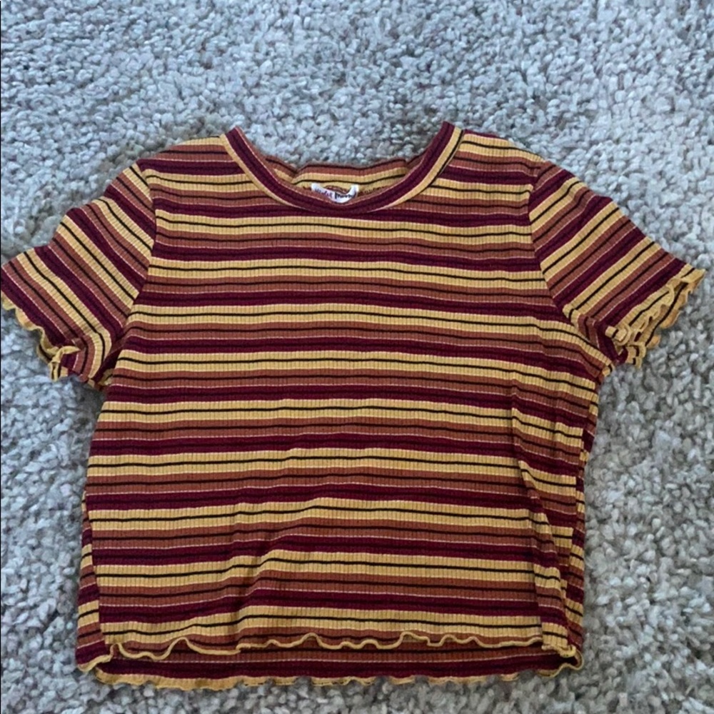 Stripped Lettuce Trim Rib-knit Top